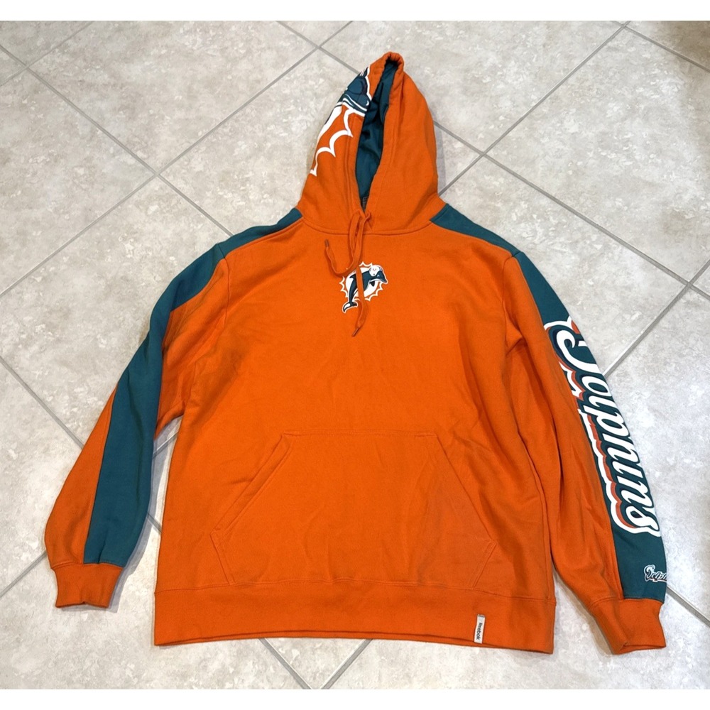 Reebok Miami Dolphins Sweatshirt‎ Size M Orange Green Hooded Sweatshirt Sz M NFL